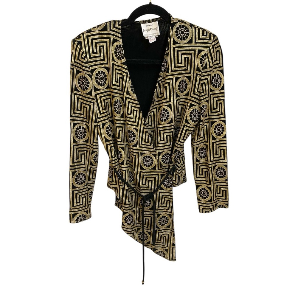 Joseph Ribkoff Black Gold Asymmetric Textured Jacket Size 8